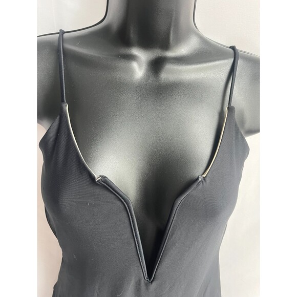 Reversible One Piece Swimsuit Black Beige Size S Plunging Open Back Minimalist - Picture 2 of 12